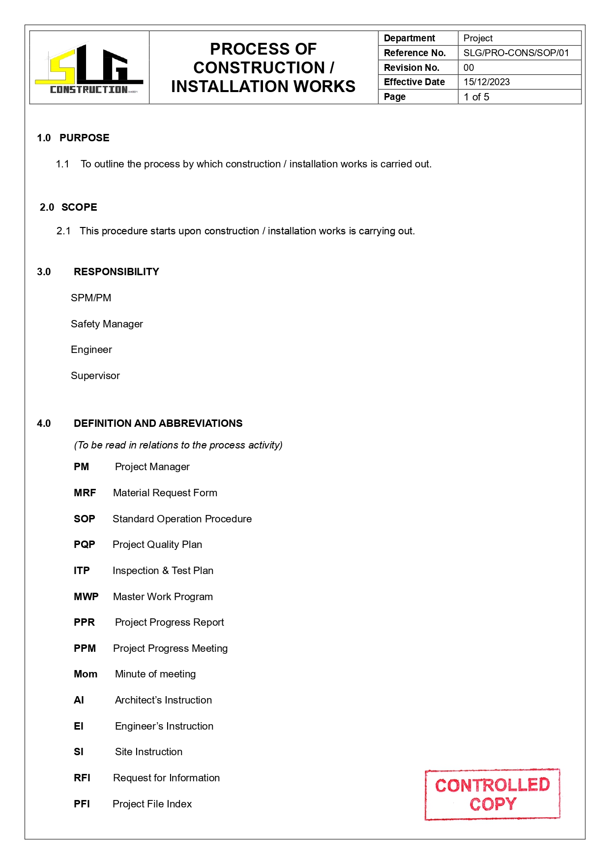 SLG-PRO-SOP Page 1